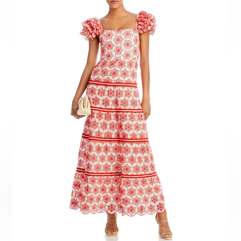 Alice + Olivia Red and White Floral Maxi Dress